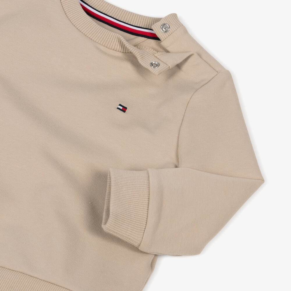 Tommy Hilfiger-Beige Cotton Baby Sweatshirt with Small Flag Logo | Childrensalon Outlet
