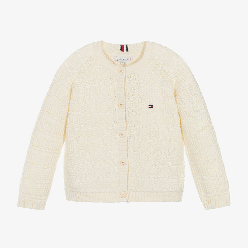 Tommy Hilfiger Beige Cotton Knit Baby Cardigan Childrensalon Outlet