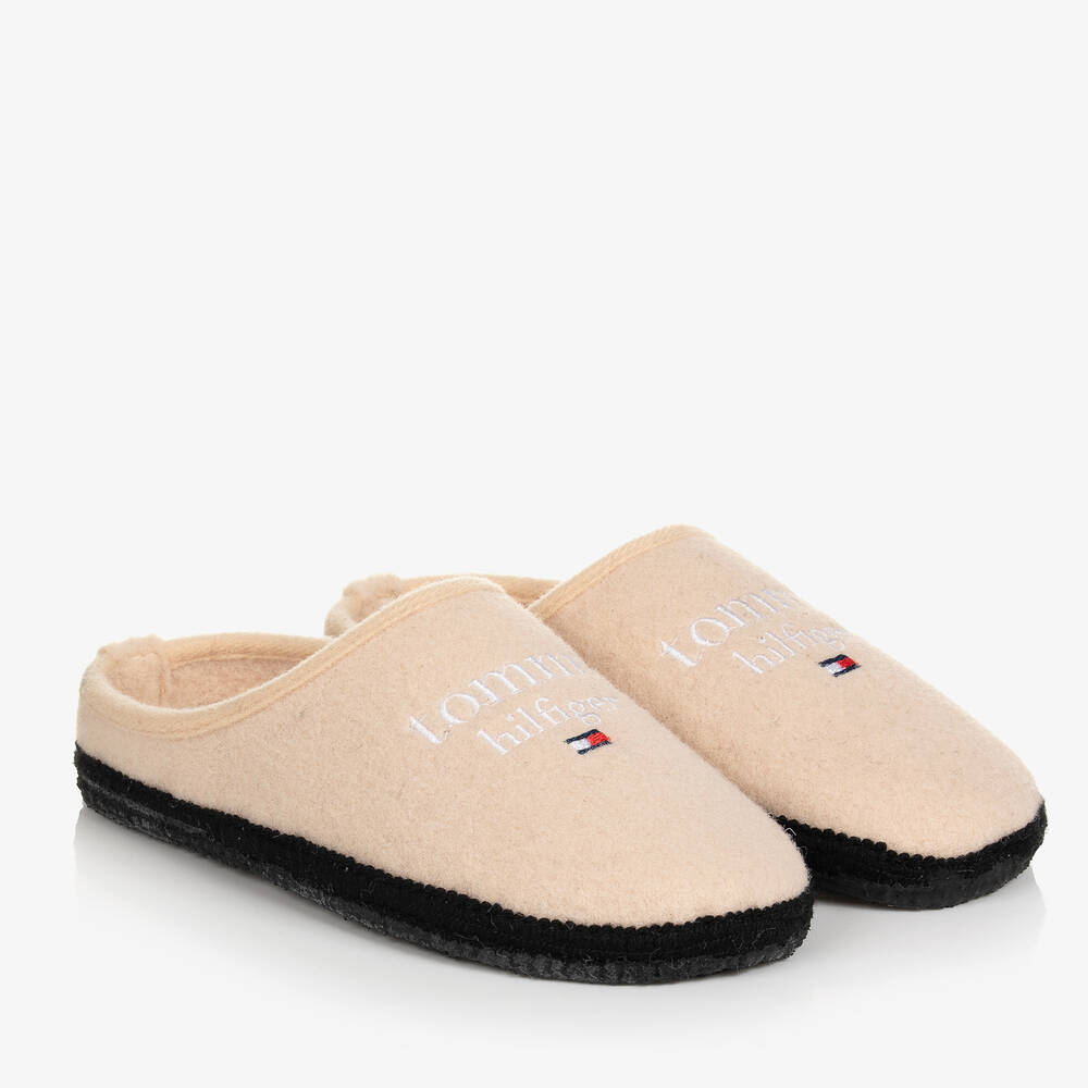 Tommy Hilfiger - Beige Embroidered Flag Slippers | Childrensalon