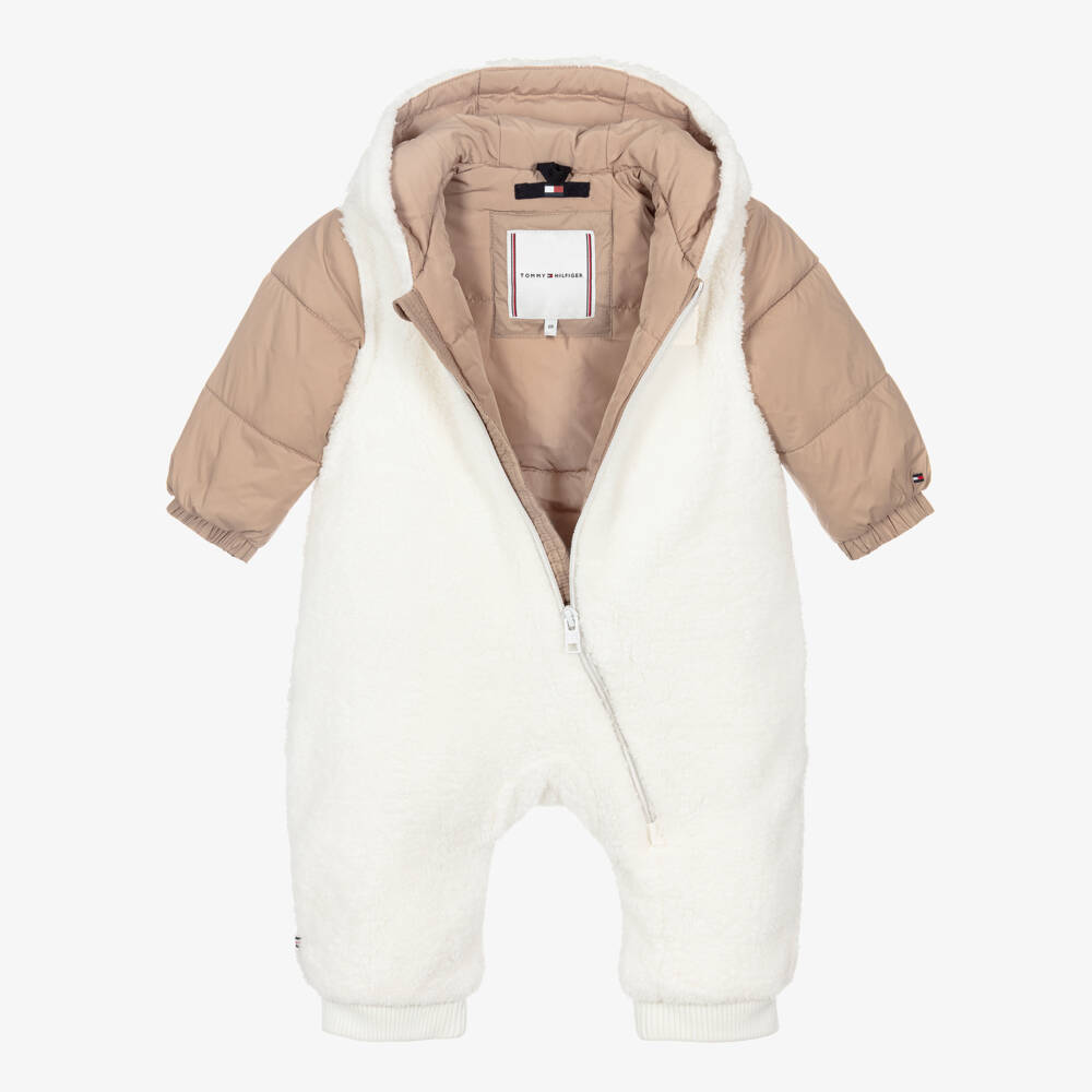 Tommy Hilfiger-Beige & Ivory Sherpa Hooded Pramsuit | Childrensalon Outlet