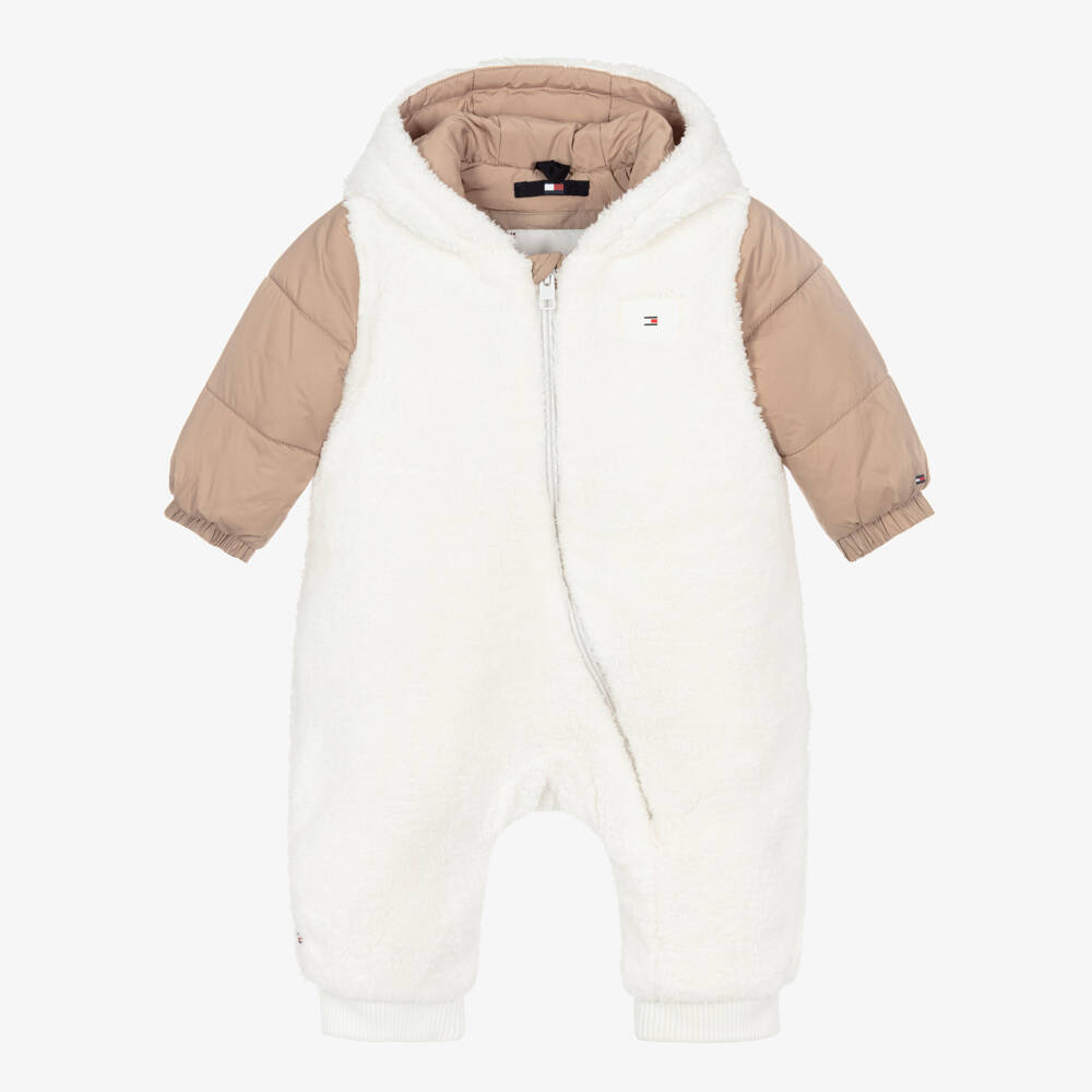 Tommy Hilfiger-Beige & Ivory Sherpa Hooded Pramsuit | Childrensalon Outlet