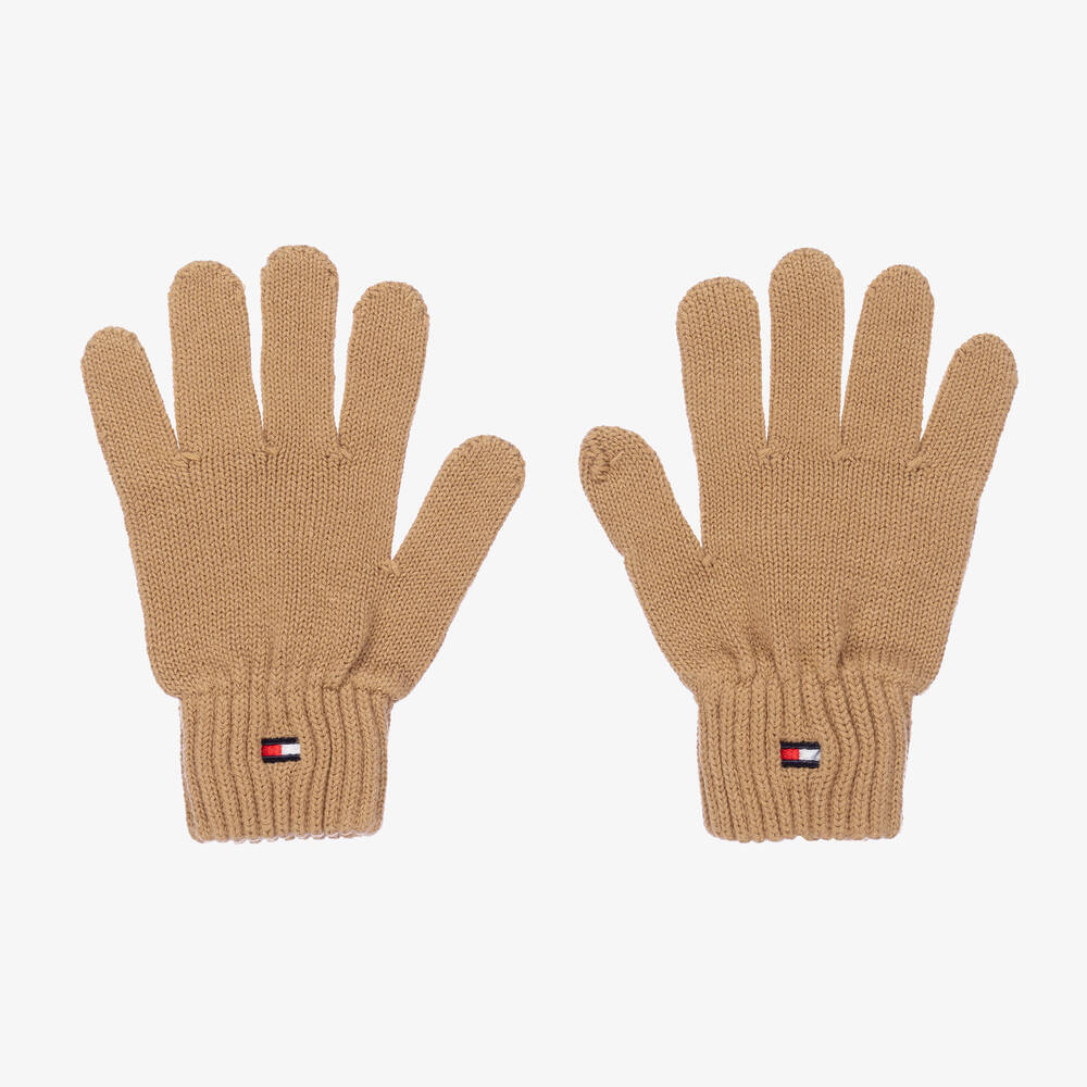 Tommy Hilfiger - Beige Knitted Logo Gloves | Childrensalon