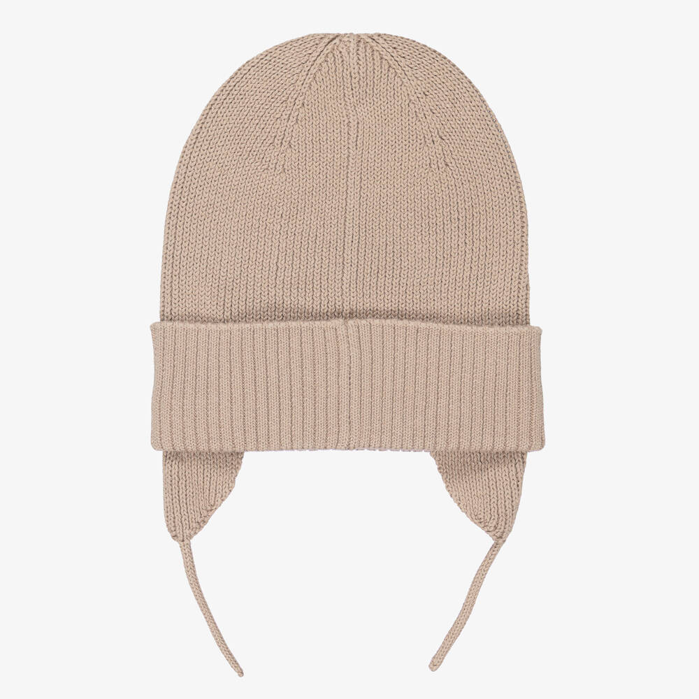 Tommy Hilfiger-Beige Knitted Organic Cotton Hat with Ear Flaps | Childrensalon Outlet