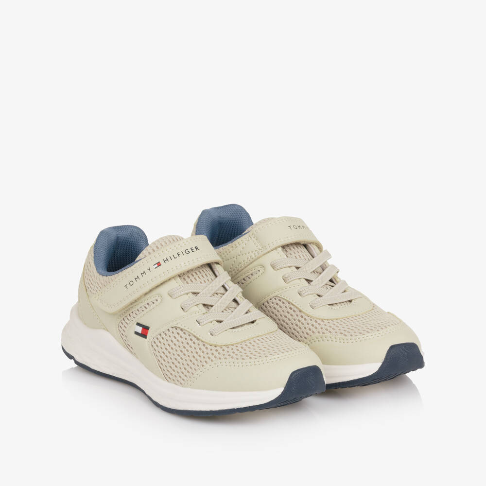 Tommy Hilfiger-Beige Mesh & Faux Leather Velcro Trainers | Childrensalon Outlet