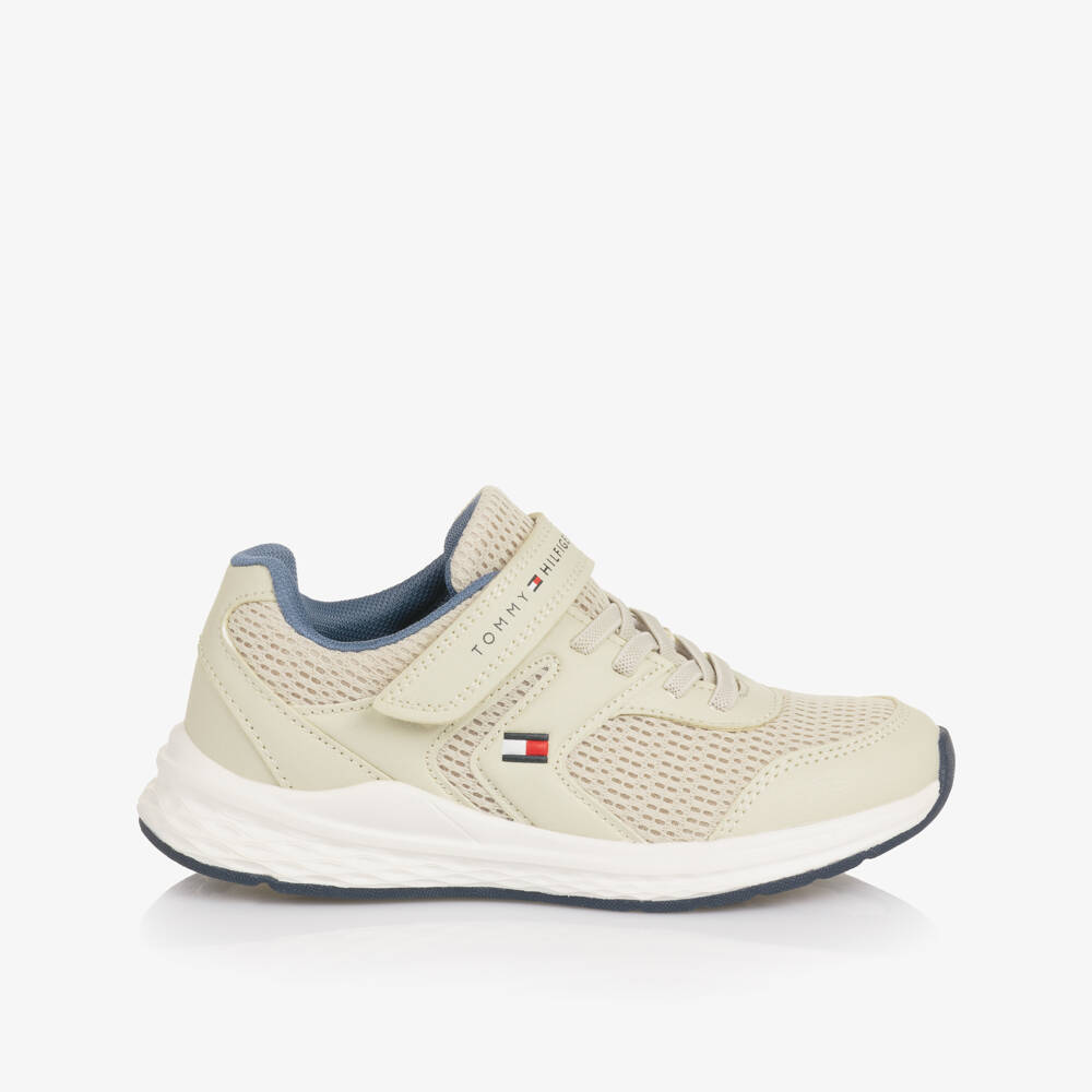 Tommy Hilfiger-Beige Mesh & Faux Leather Velcro Trainers | Childrensalon Outlet