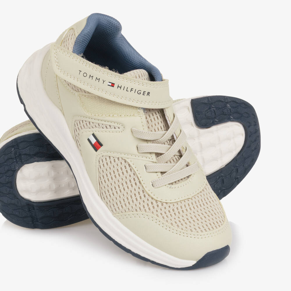 Tommy Hilfiger-Beige Mesh & Faux Leather Velcro Trainers | Childrensalon Outlet