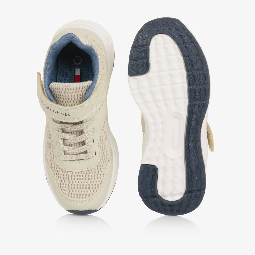 Tommy Hilfiger-Beige Mesh & Faux Leather Velcro Trainers | Childrensalon Outlet