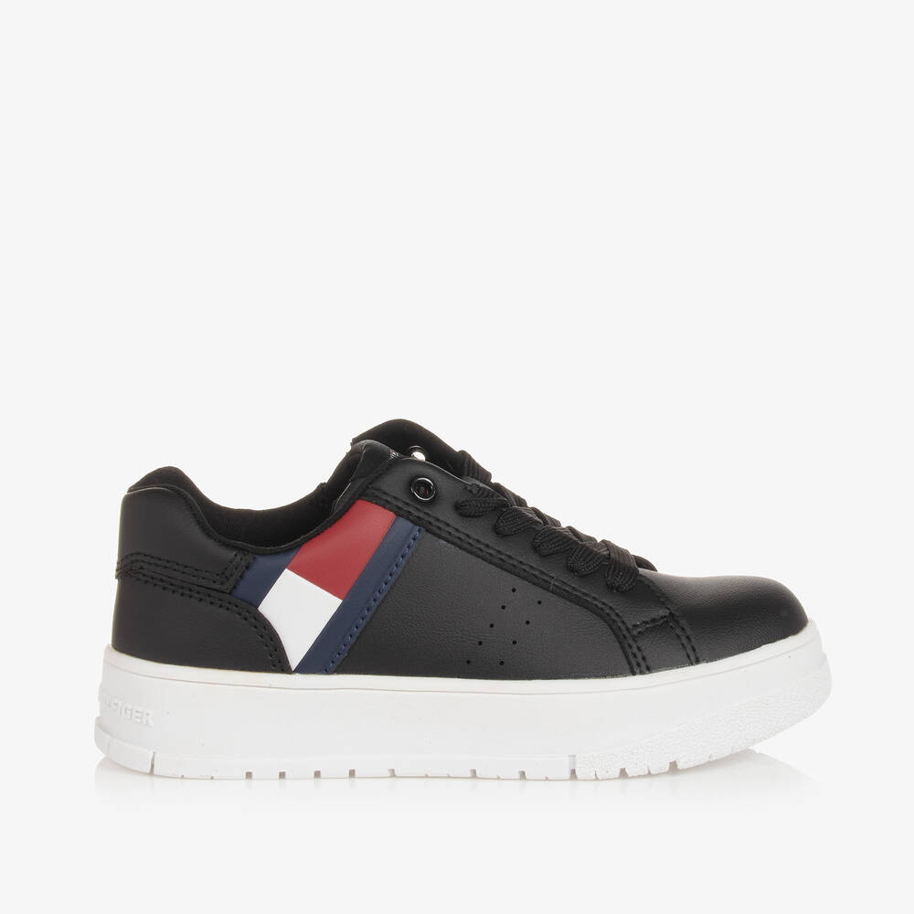 Tommy Hilfiger-Black Faux Leather Lace-Up Trainers | Childrensalon Outlet