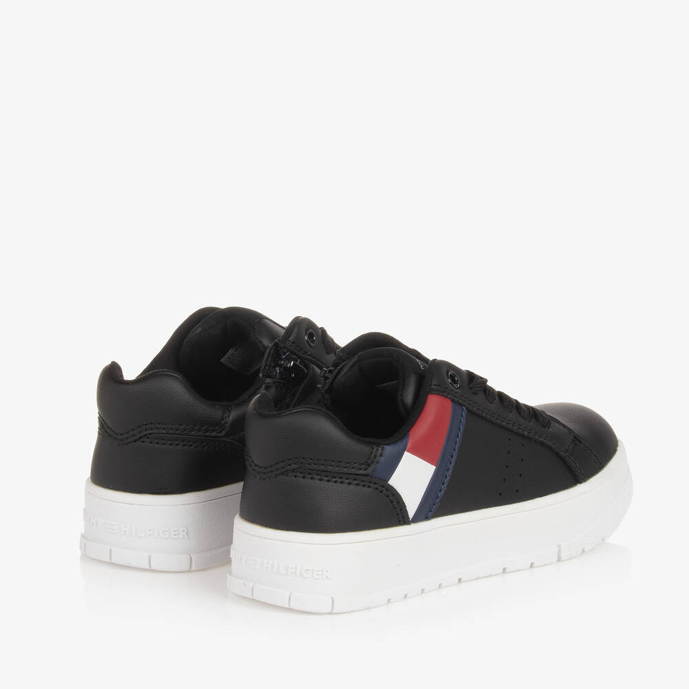 Tommy Hilfiger-Black Faux Leather Lace-Up Trainers | Childrensalon Outlet