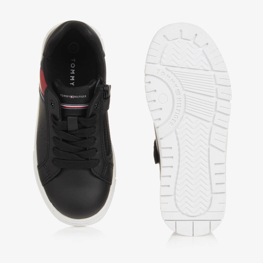 Tommy Hilfiger-Black Faux Leather Lace-Up Trainers | Childrensalon Outlet