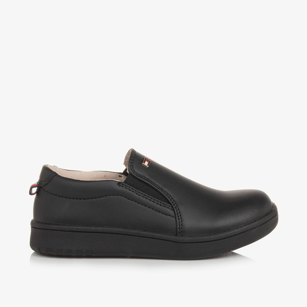 Tommy Hilfiger-Black Faux Leather Slip-On Trainers | Childrensalon Outlet