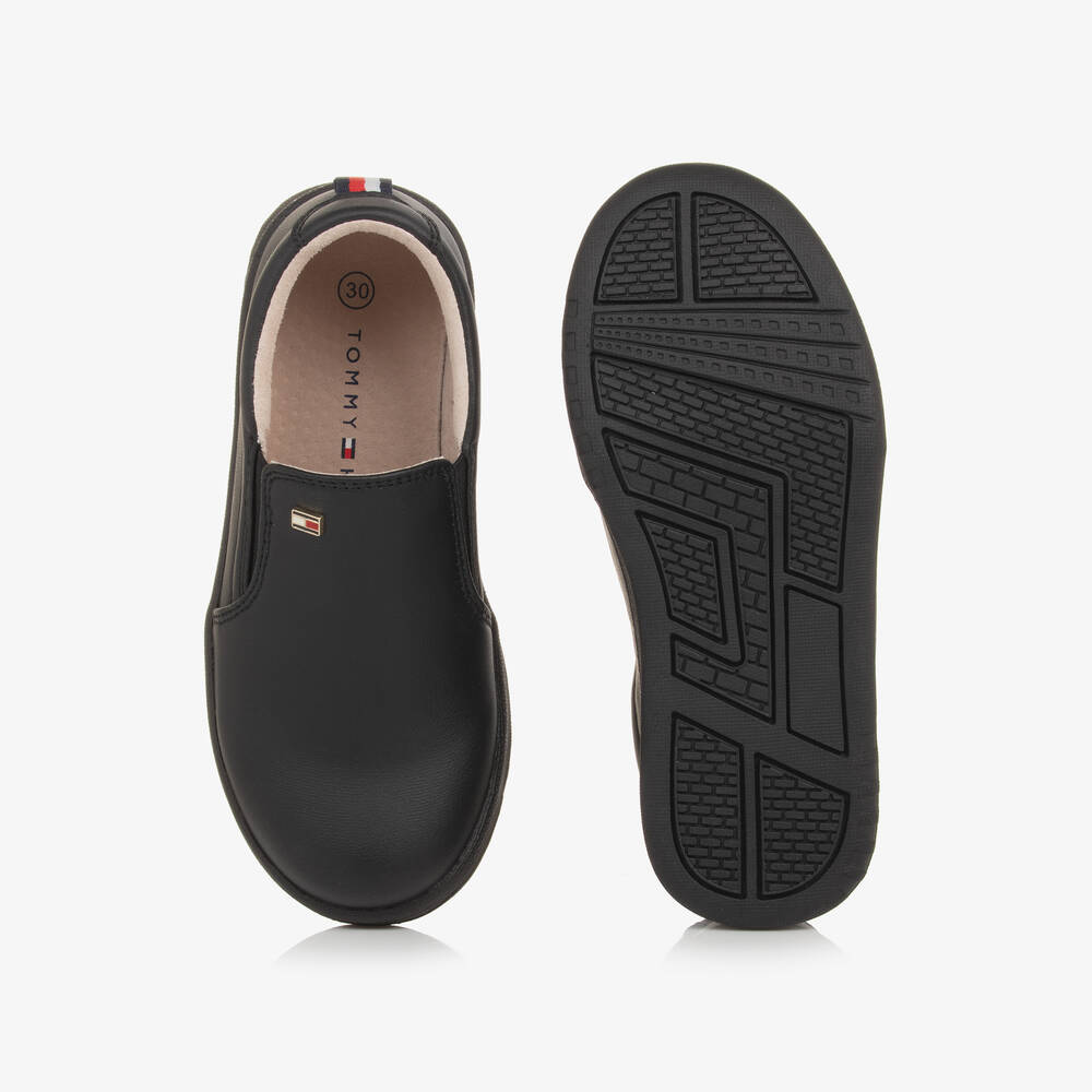 Tommy Hilfiger-Black Faux Leather Slip-On Trainers | Childrensalon Outlet