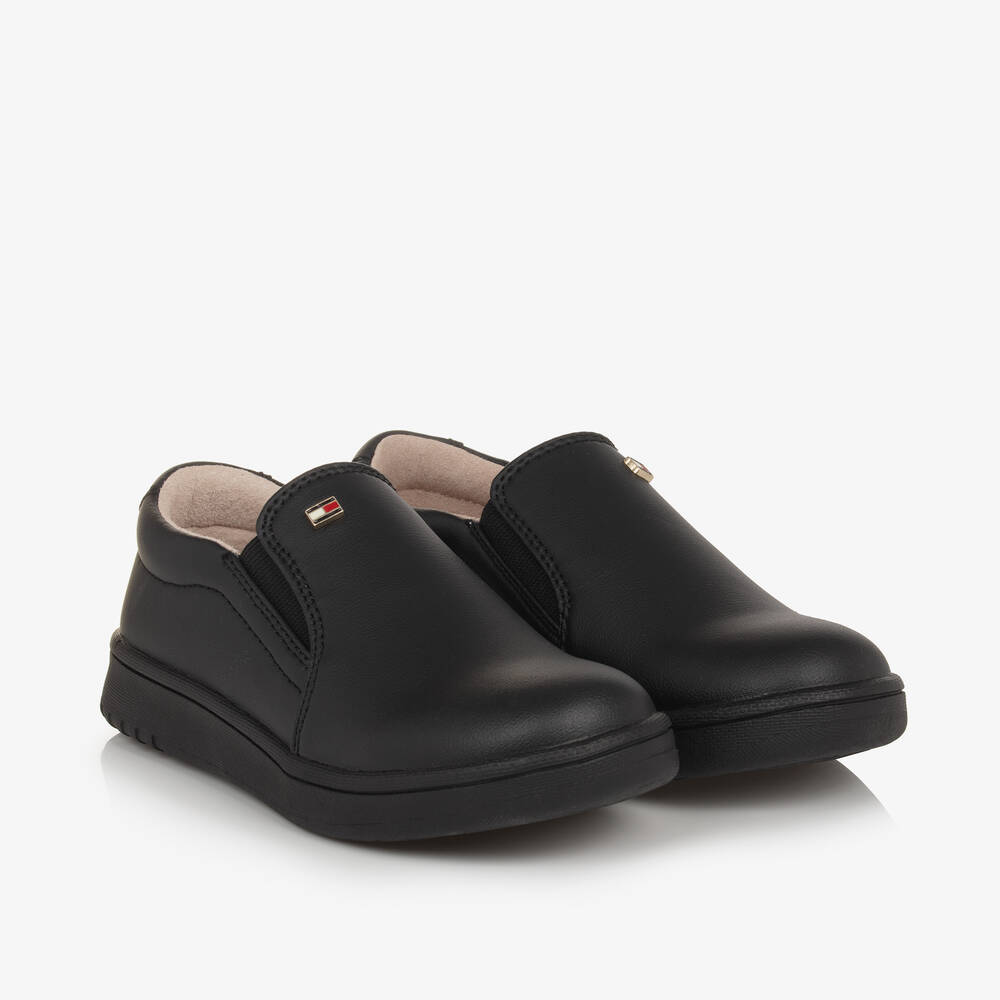 Tommy Hilfiger-Black Faux Leather Slip-On Trainers | Childrensalon Outlet