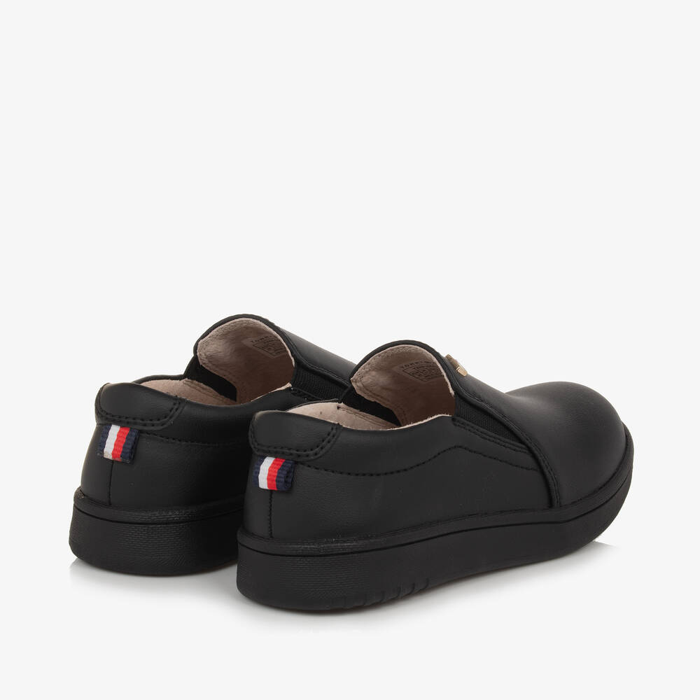 Tommy Hilfiger-Black Faux Leather Slip-On Trainers | Childrensalon Outlet