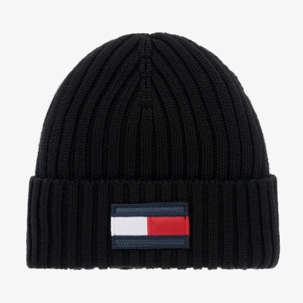 Tommy Hilfiger - Black Knitted Beanie Hat | Childrensalon