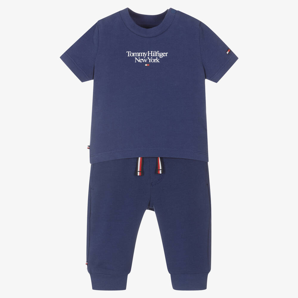 Tommy Hilfiger - Blue Cotton Baby Trouser Set | Childrensalon