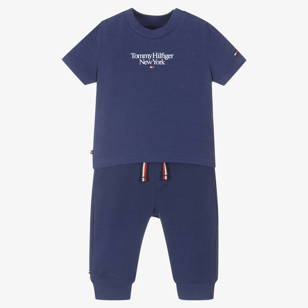 Tommy Hilfiger - Blaues Baby-Baumwollhosen-Set | Childrensalon