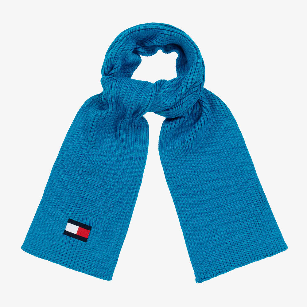 Tommy Hilfiger - Blauer Flaggen-Baumwollstrickschal | Childrensalon