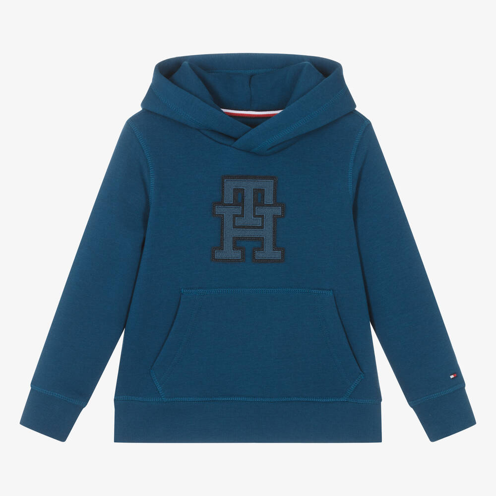 Tommy Hilfiger - توب هودي بطبعة مونوغرام قطن جيرسي لون أزرق | Childrensalon