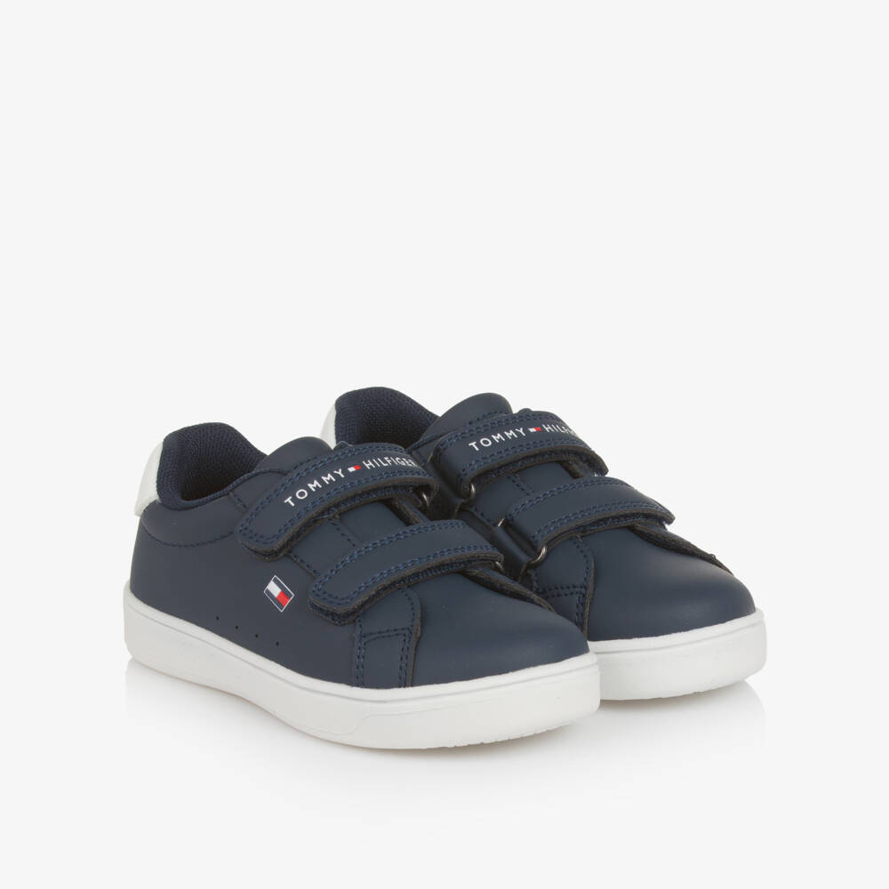 Tommy Hilfiger-Blue Faux Leather Velcro Trainers | Childrensalon Outlet