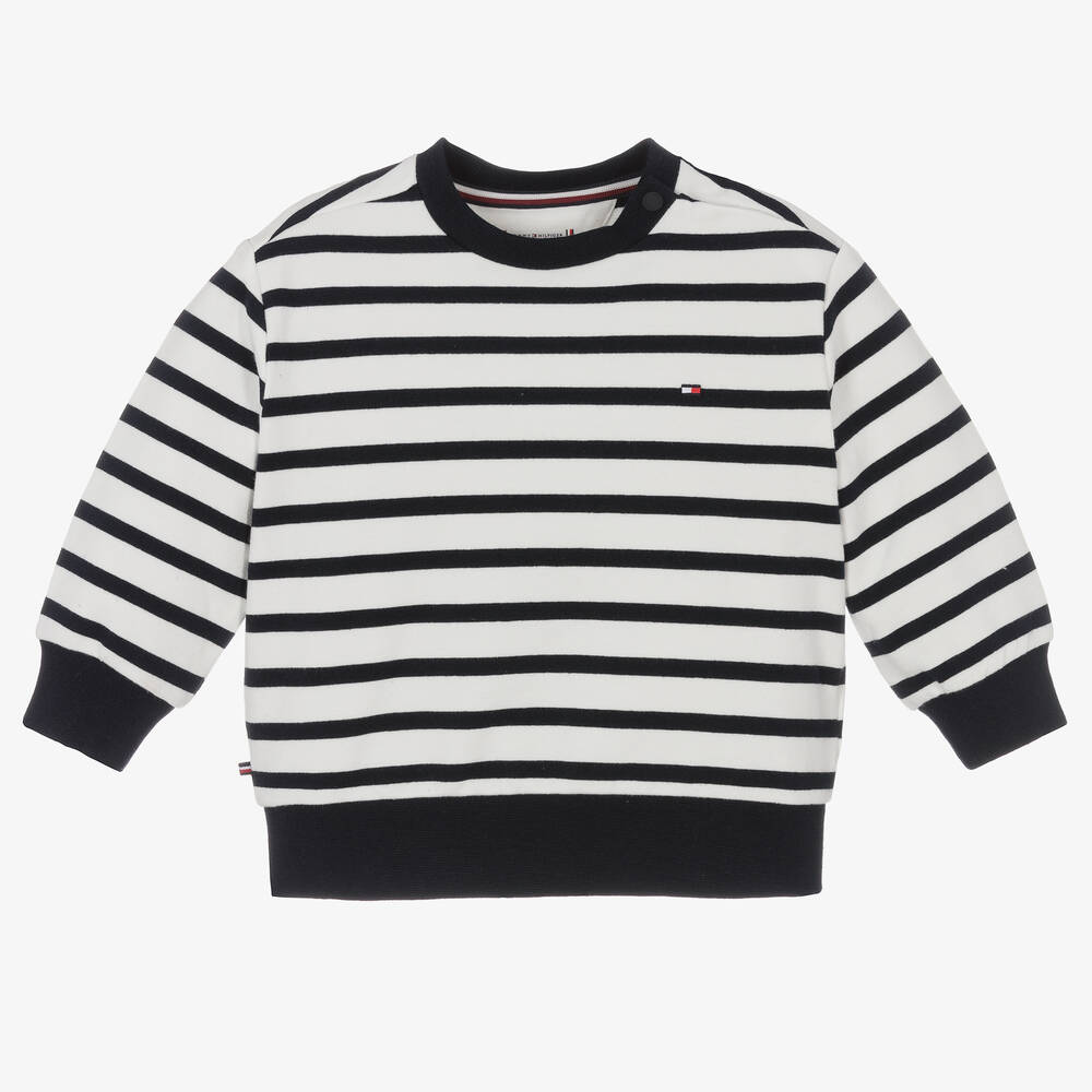 Tommy Hilfiger - Blue & Ivory Striped Cotton Sweatshirt | Childrensalon