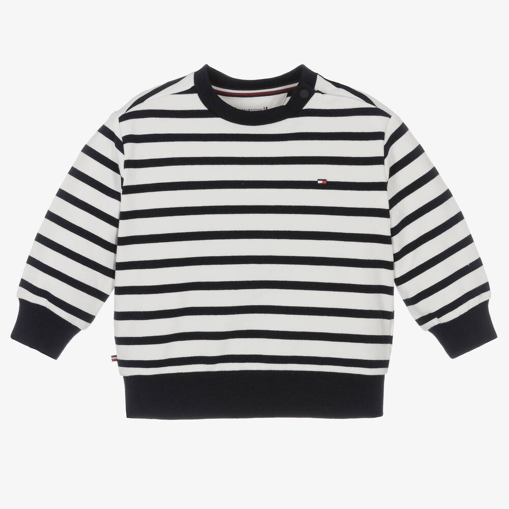 Tommy Hilfiger - Sweat bleu et ivoire rayé en coton | Childrensalon