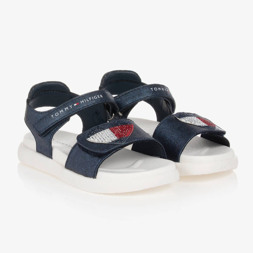 Blue Metallic Heart Logo Sandals