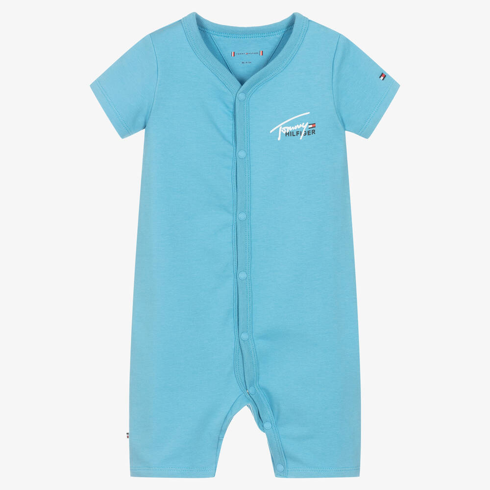 Tommy Hilfiger-Blue Organic Cotton Logo Baby Shortie | Childrensalon Outlet