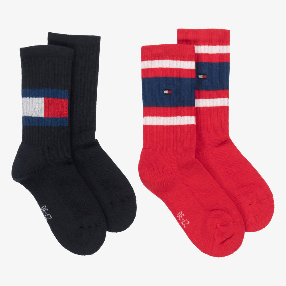 Tommy Hilfiger - Lot de 2 paires de chaussettes de sport bleues et rouges en coton  | Childrensalon