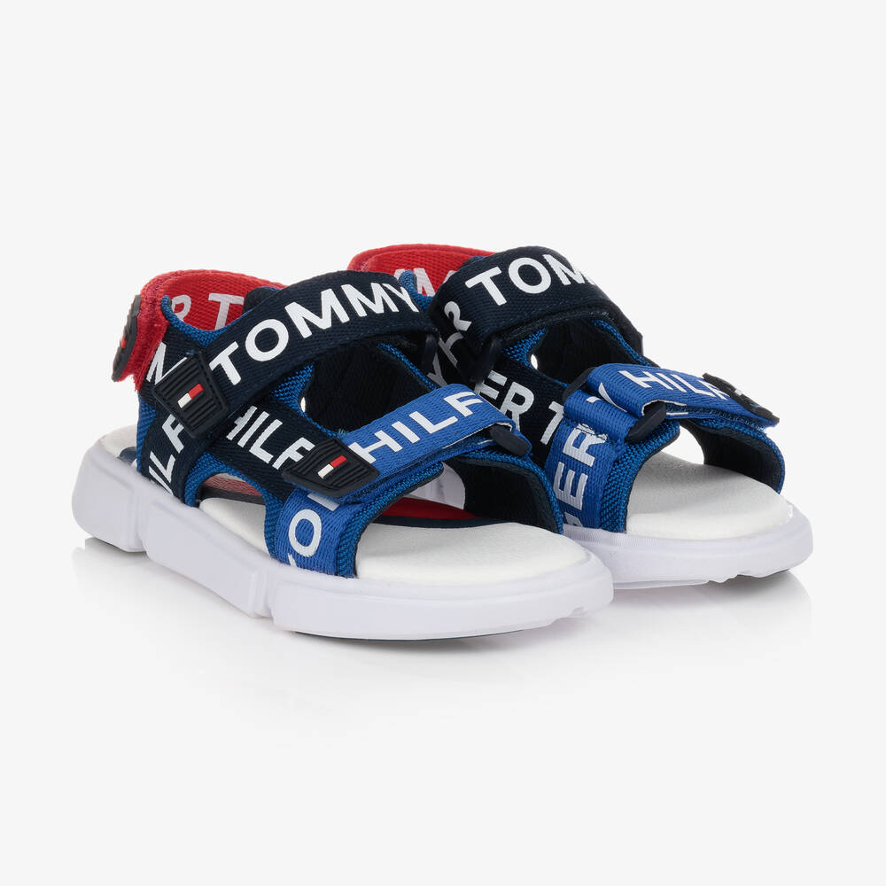 Tommy Hilfiger - Blue & Red Woven Velcro Logo Sandals | Childrensalon