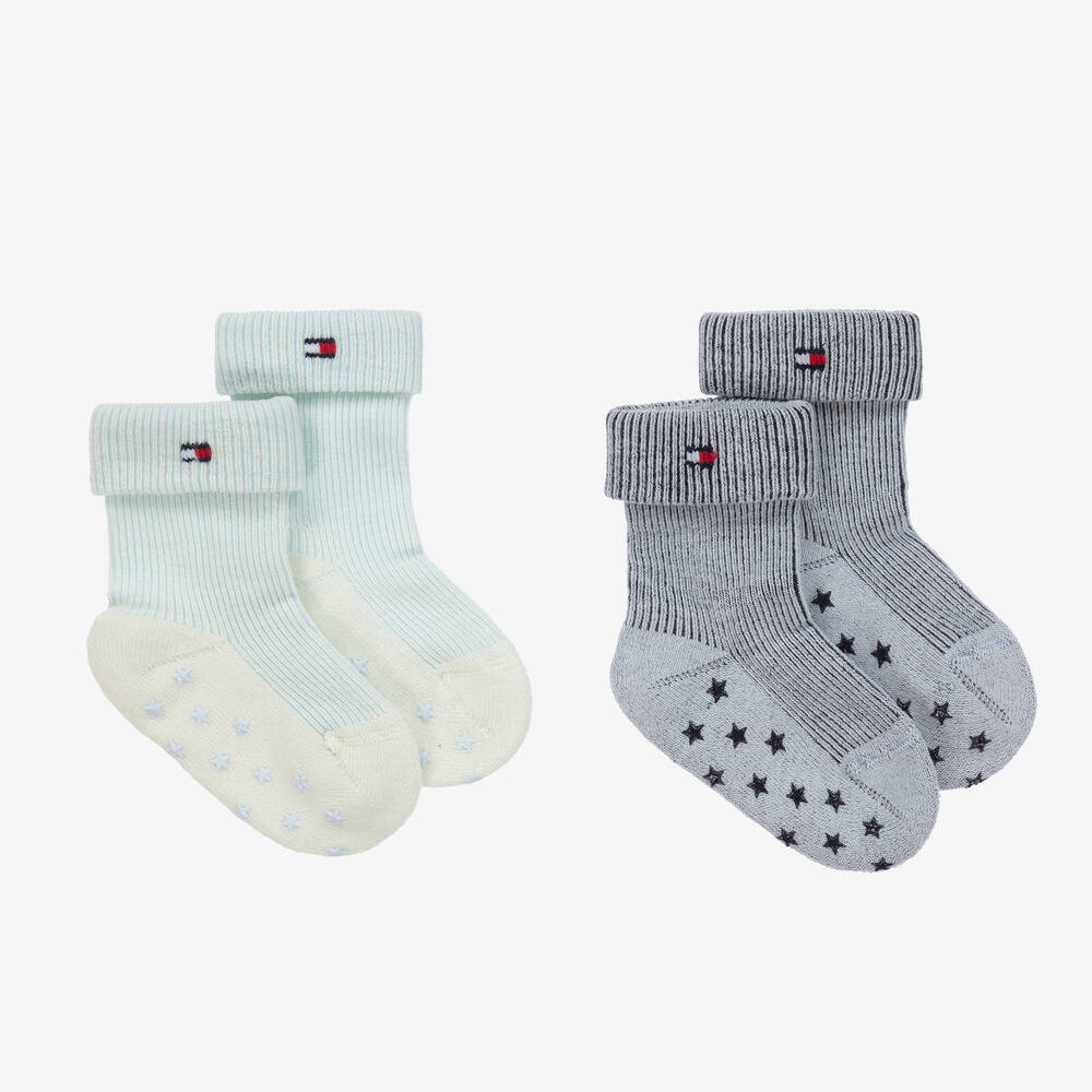 Tommy Hilfiger-Blue Ribbed Cotton Baby Socks (2 Pack) | Childrensalon Outlet
