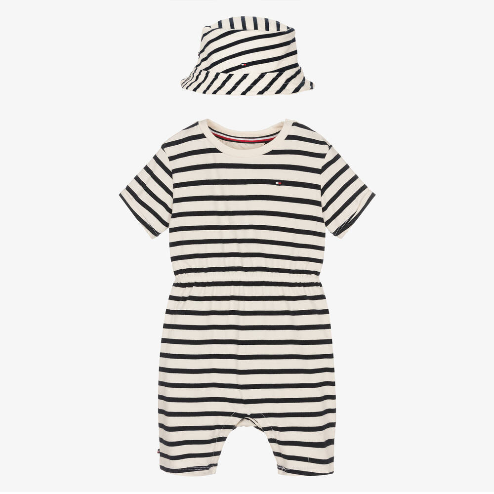 Tommy Hilfiger - Blue Striped Shortie & Hat Set | Childrensalon