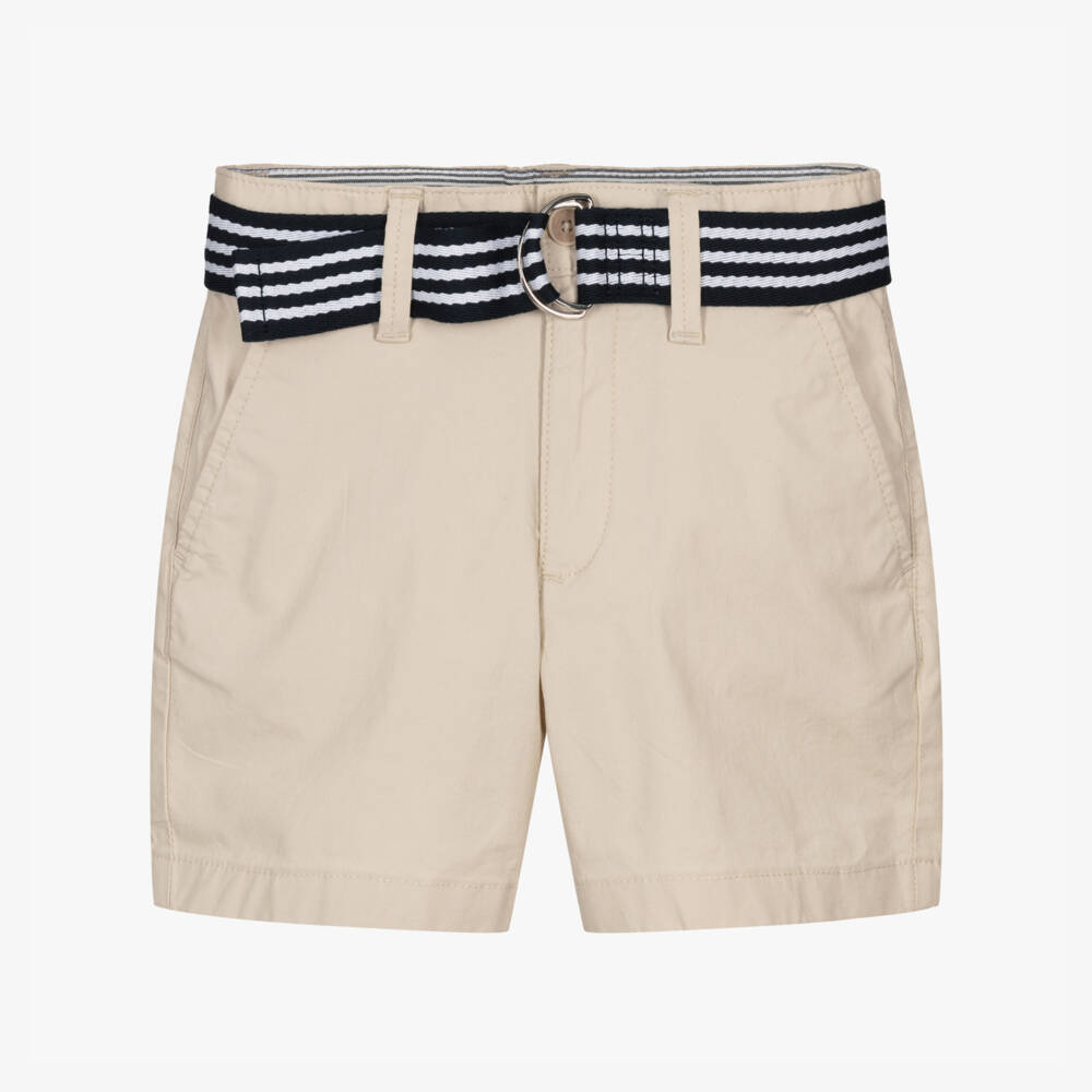 Tommy Hilfiger-Boys Beige Belted Chino Shorts | Childrensalon Outlet