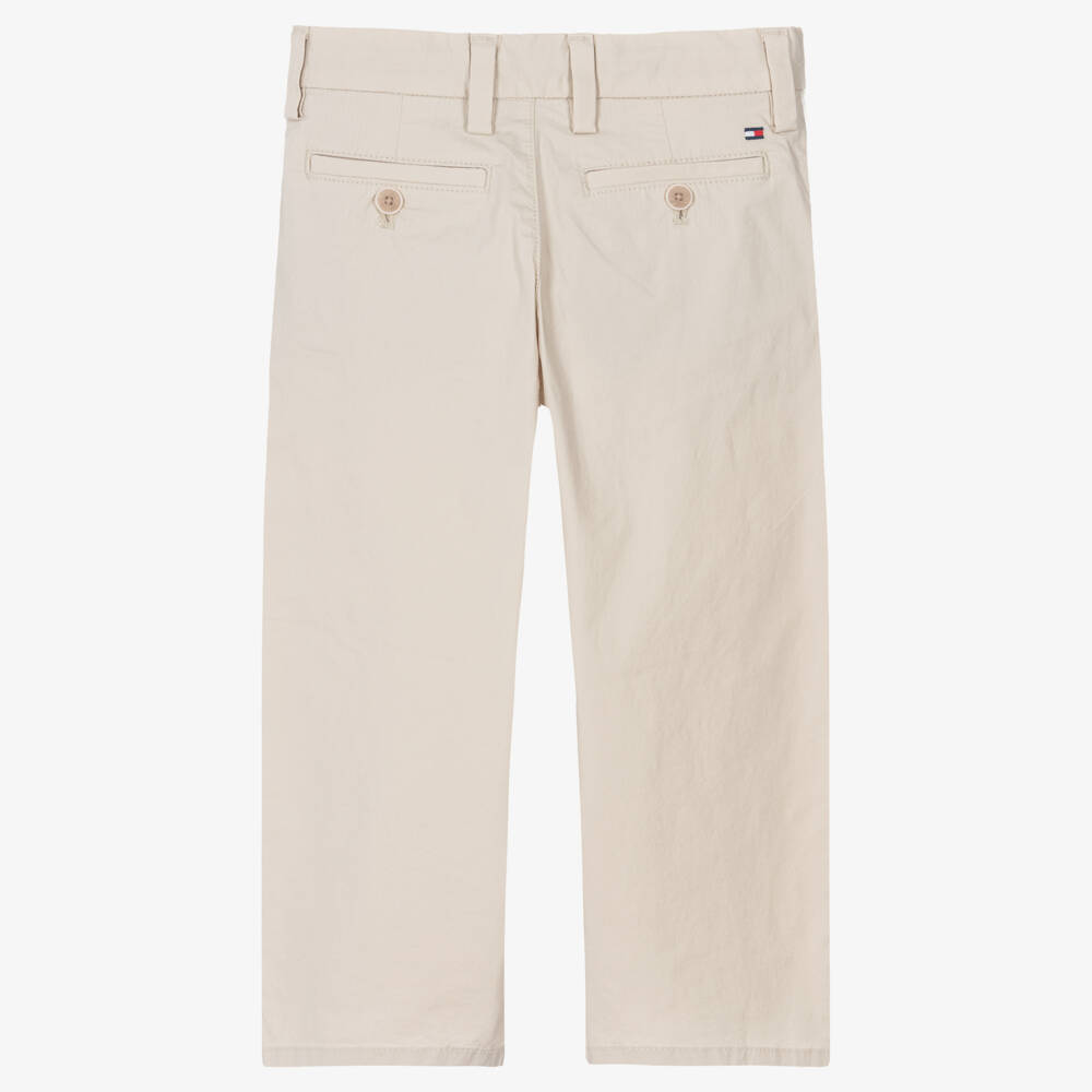 Tommy Hilfiger-Boys Beige Cotton Chino Trousers | Childrensalon Outlet