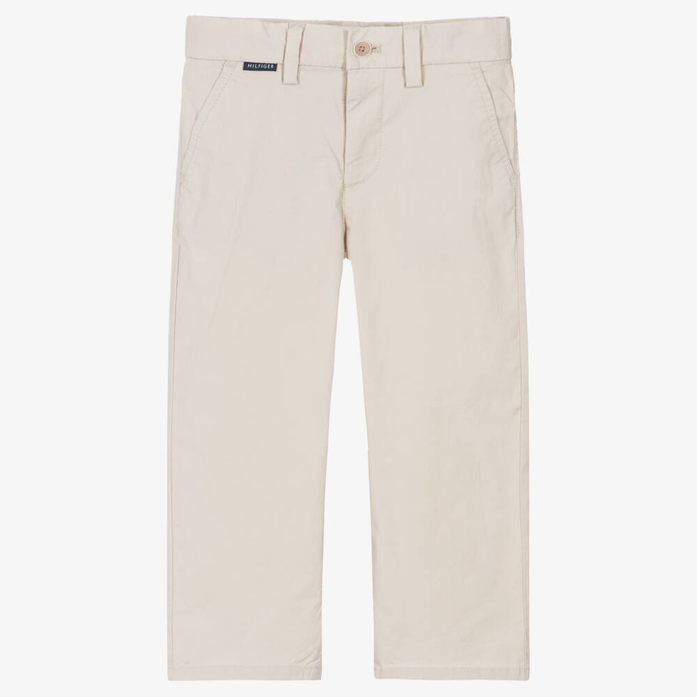 Tommy Hilfiger-Boys Beige Cotton Chino Trousers | Childrensalon Outlet
