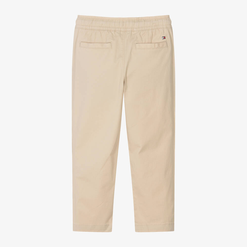 Tommy Hilfiger-Boys Beige Cotton Drawstring Trousers | Childrensalon Outlet