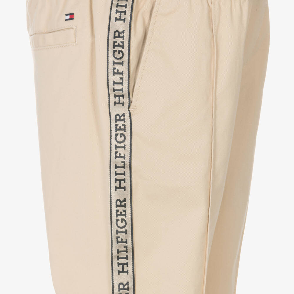Tommy Hilfiger-Boys Beige Cotton Drawstring Trousers | Childrensalon Outlet
