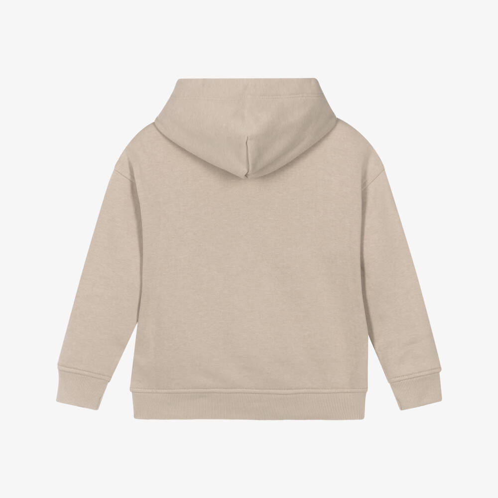 Tommy Hilfiger-Boys Beige Cotton Hoodie with Arched Logo | Childrensalon Outlet