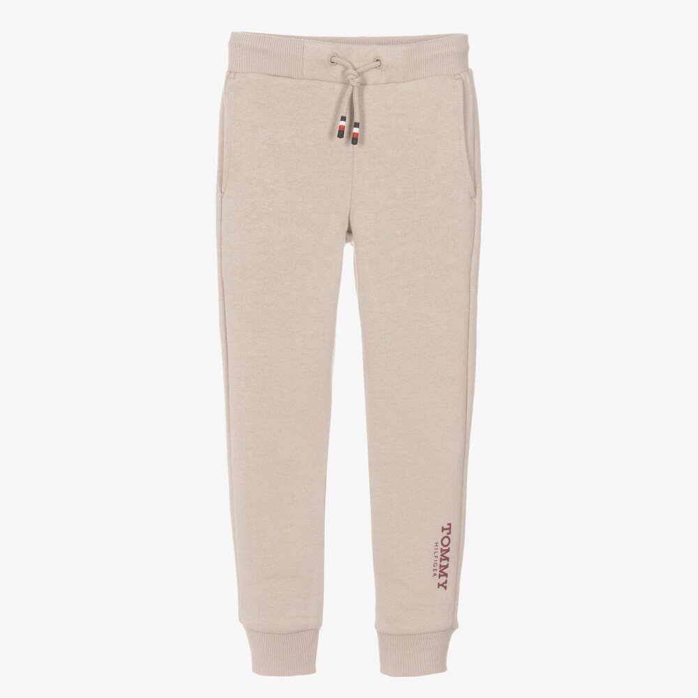 Tommy Hilfiger-Boys Beige Cotton Joggers with Logo Detailing | Childrensalon Outlet