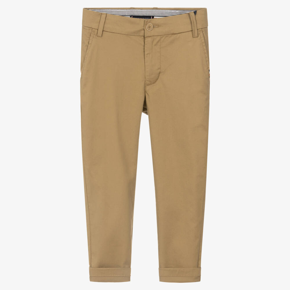 Tommy Hilfiger-Boys Beige Cotton Slim Fit Chino Trousers | Childrensalon Outlet
