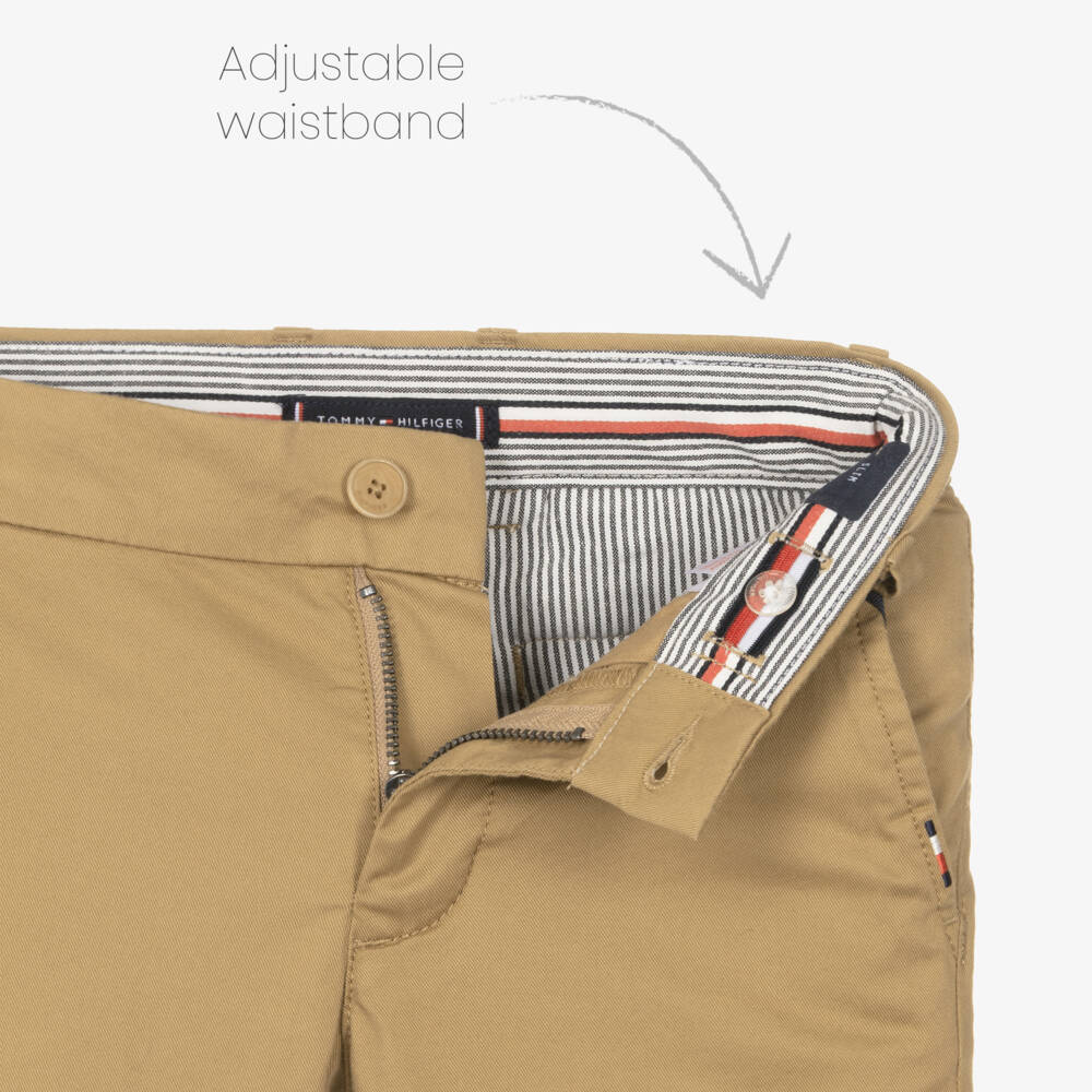 Tommy Hilfiger-Boys Beige Cotton Slim Fit Chino Trousers | Childrensalon Outlet