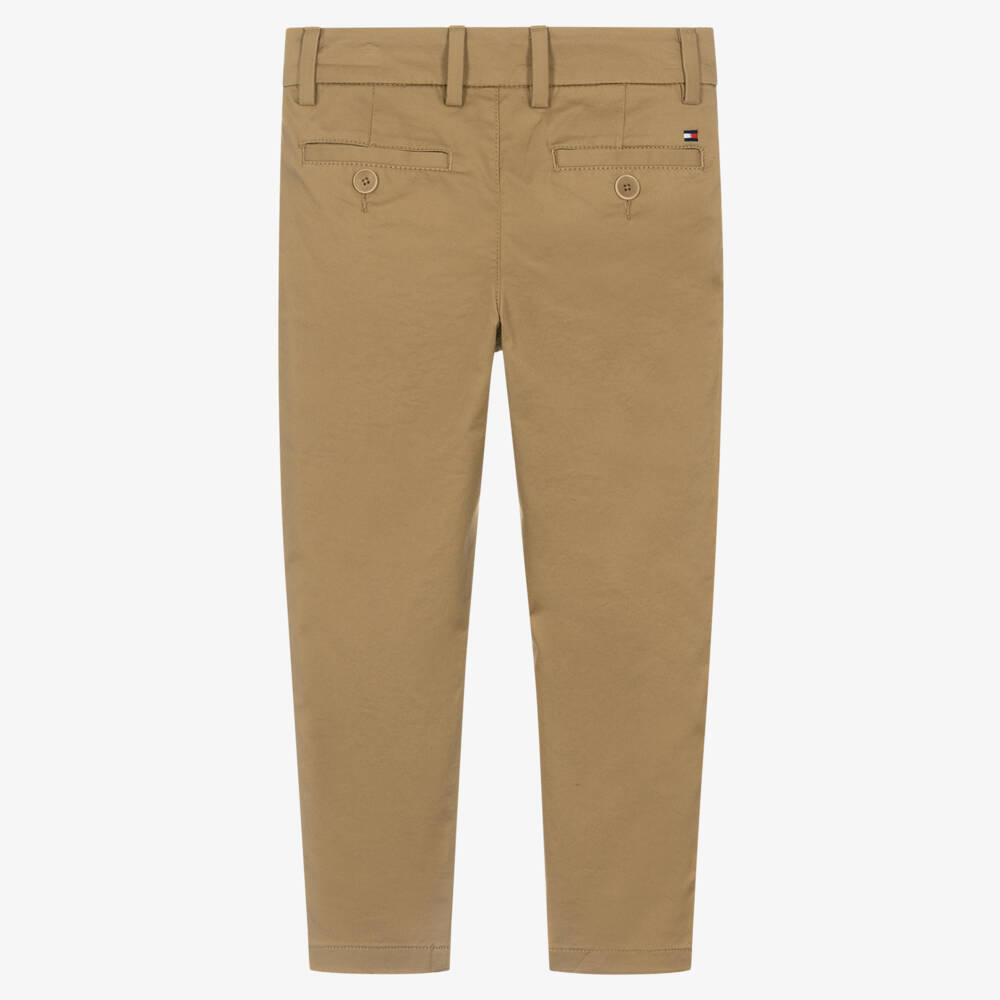 Tommy Hilfiger-Boys Beige Cotton Slim Fit Chino Trousers | Childrensalon Outlet