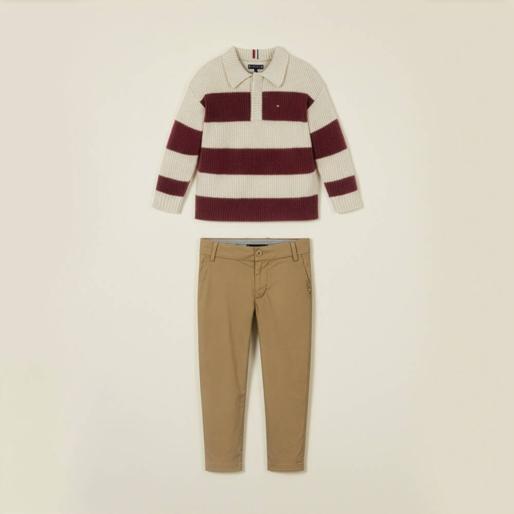 Tommy Hilfiger-Boys Beige Cotton Slim Fit Chino Trousers | Childrensalon Outlet