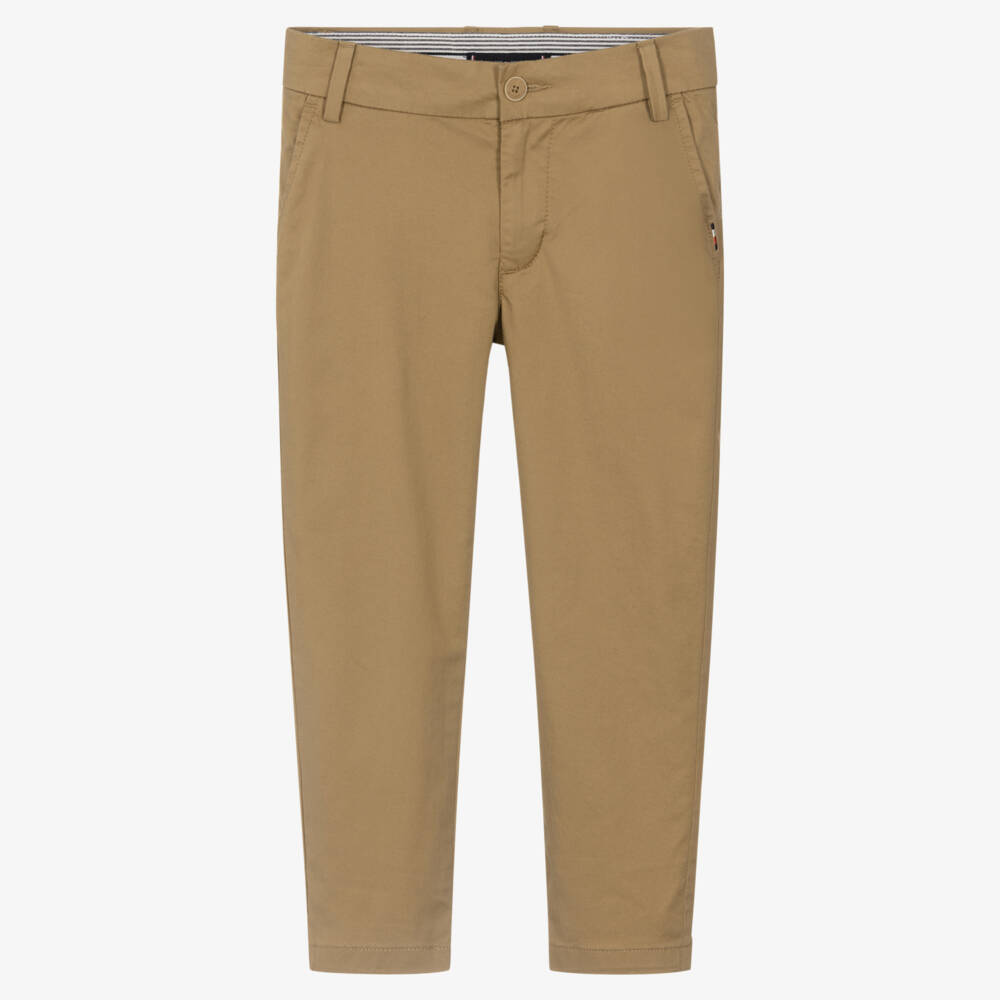 Tommy Hilfiger-Boys Beige Cotton Slim Fit Chino Trousers | Childrensalon Outlet