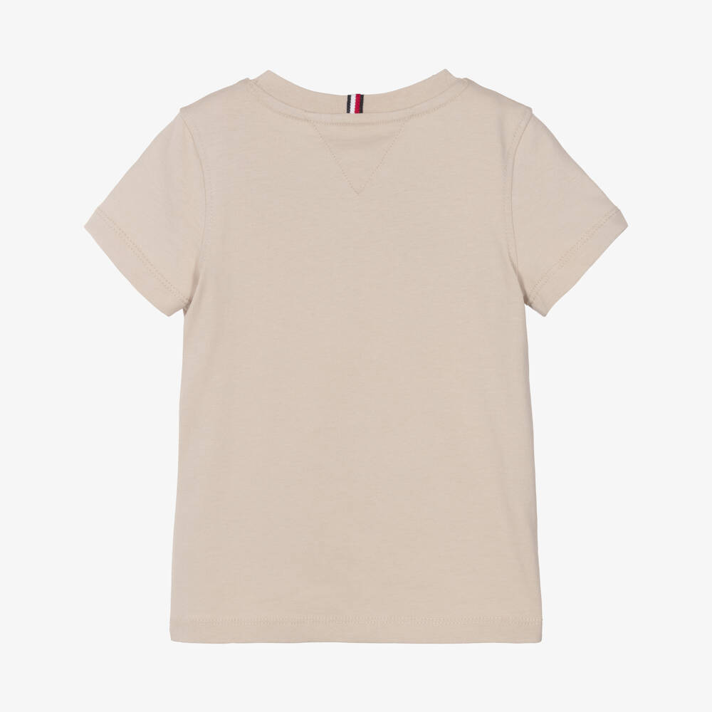 Tommy Hilfiger-Boys Beige Cotton T-Shirt with Monotype Logo Print | Childrensalon Outlet