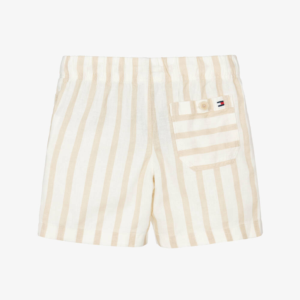 Tommy Hilfiger-Boys Beige & Cream Striped Drawstring Shorts | Childrensalon Outlet