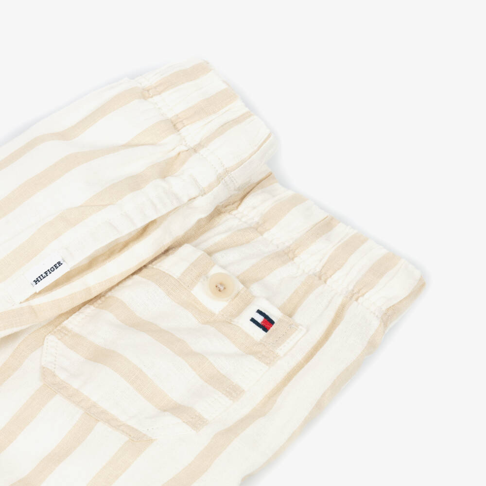 Tommy Hilfiger-Boys Beige & Cream Striped Drawstring Shorts | Childrensalon Outlet