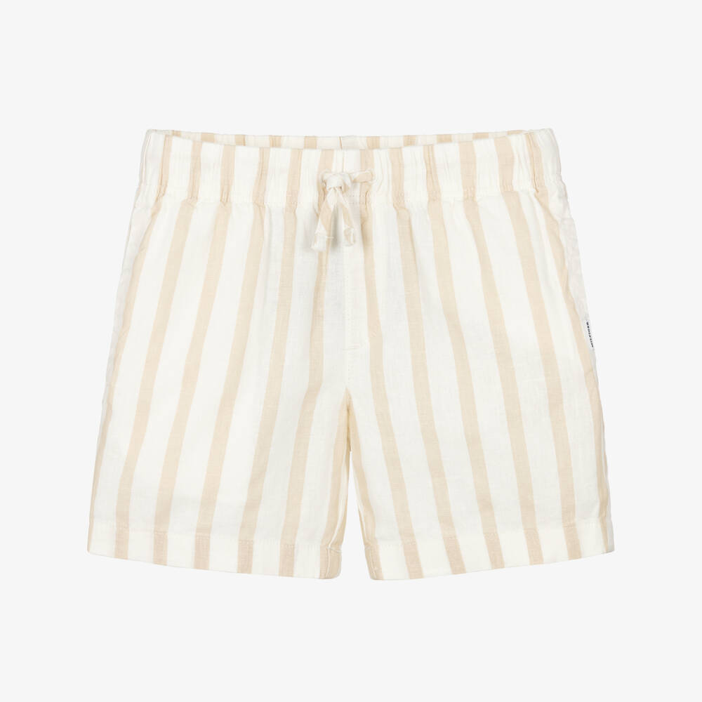 Tommy Hilfiger-Boys Beige & Cream Striped Drawstring Shorts | Childrensalon Outlet