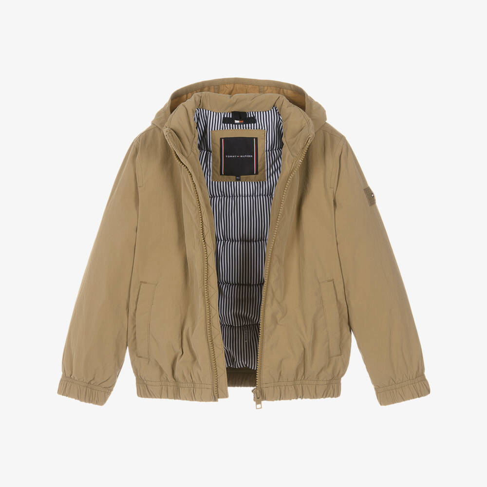 Tommy Hilfiger-Boys Beige Padded Hooded Zip-Up Jacket | Childrensalon Outlet