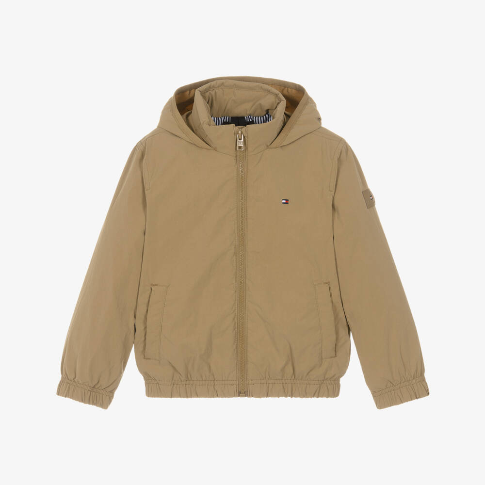 Tommy Hilfiger-Boys Beige Padded Hooded Zip-Up Jacket | Childrensalon Outlet